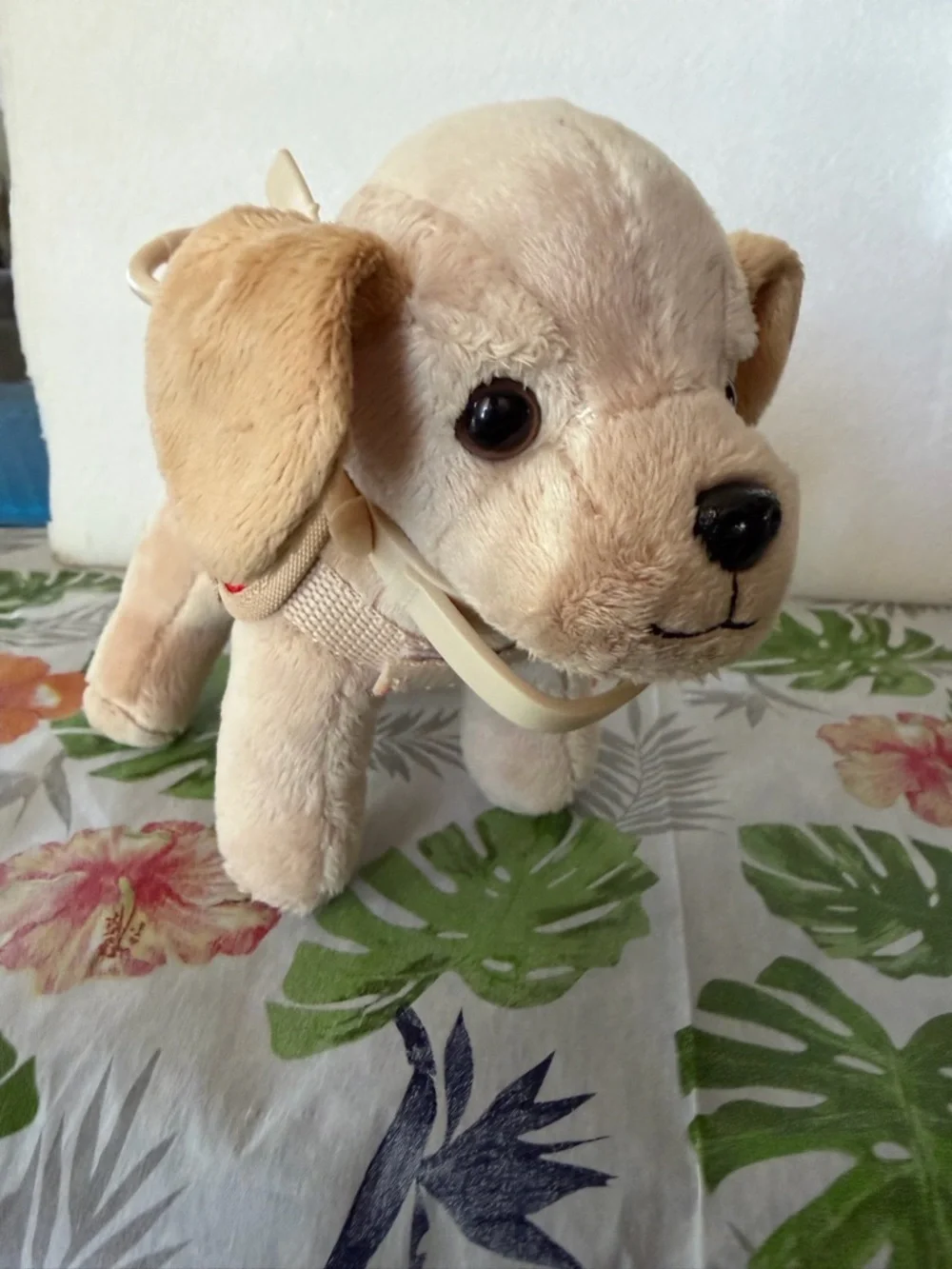 Plush Guide Dog Toy Carrier with Red Vest - Tan